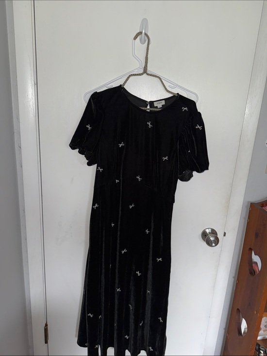 J. Crew Dresses & Skirts - J. Crew Black Velvet Maxi Dress with White Bow Embroidery